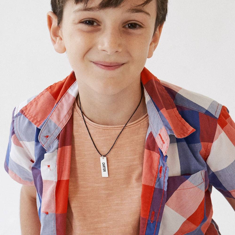 Custom Vertical Dog Tag Necklace for Boys in Sterling Silver-3 product photo