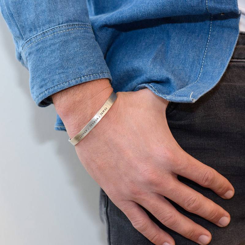 Engraved Cuff Bracelet in Sterling Silver for Men-2 product photo