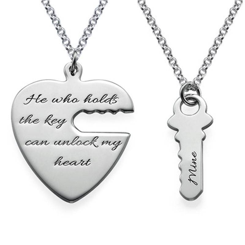 Engraved Key to My Heart Necklace Set in Sterling Silver-4 product photo