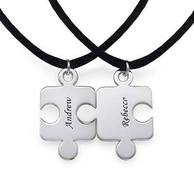 Engraved Puzzle Necklace for Couples with Birthstones in Sterling Silver-4 product photo