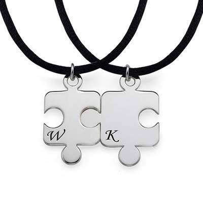 Engraved Puzzle Necklace for Couples with Birthstones in Sterling Silver-3 product photo