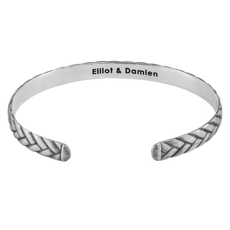 Engraved Streamline Cuff Bracelet for Men in Sterling Silver-2 product photo