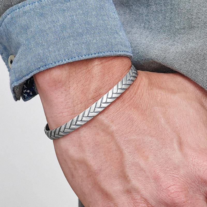 Engraved Streamline Cuff Bracelet for Men in Sterling Silver-1 product photo