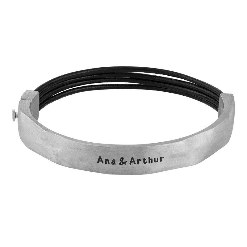 Half Cuff Bracelet in Silver with Black Leather Cords-1 product photo