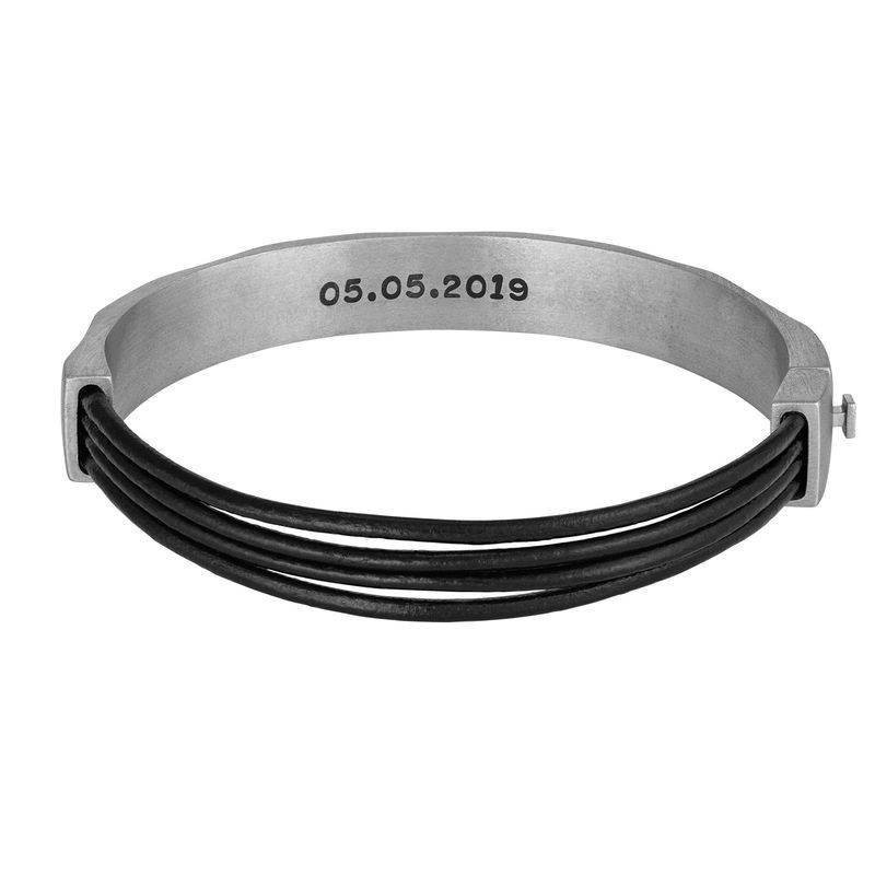 Half Cuff Bracelet in Silver with Black Leather Cords-4 product photo