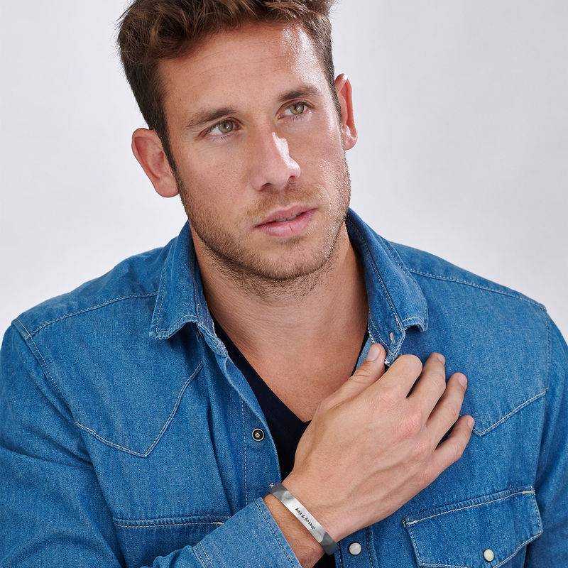 Half Cuff Bracelet in Silver with Black Leather Cords-5 product photo