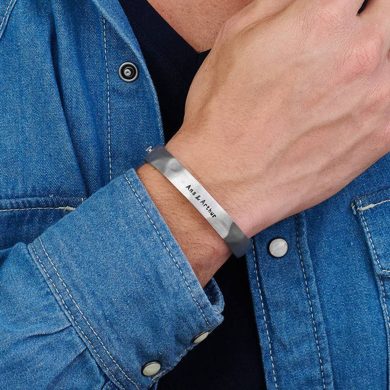 Half Cuff Bracelet in Silver with Black Leather Cords-3 product photo