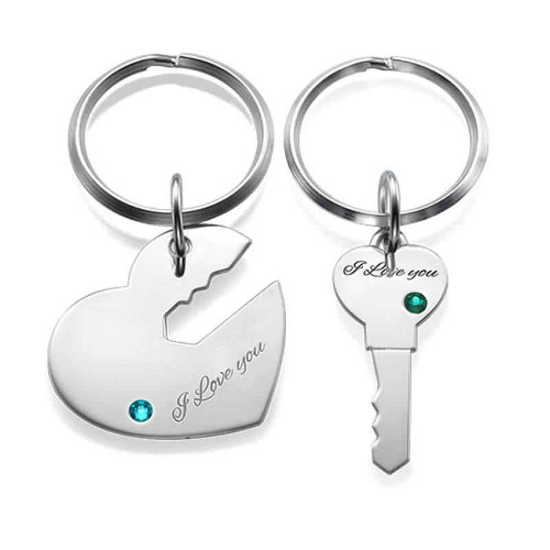 Heart and Key Keychain for Couples in Sterling Silver-2 product photo