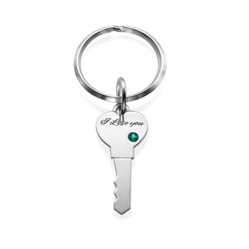 Heart and Key Keychain for Couples in Sterling Silver-3 product photo