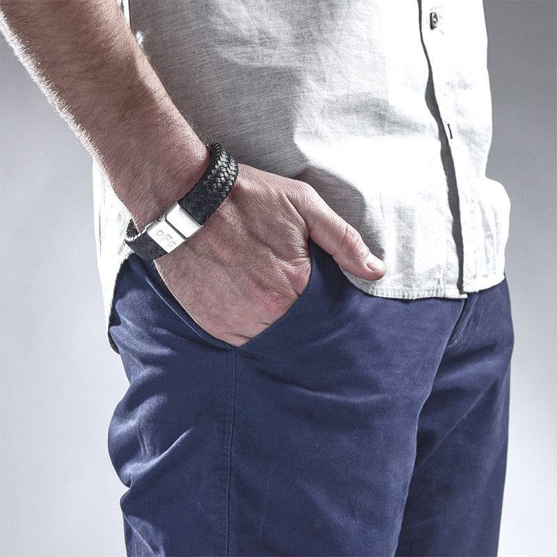 Large Woven Leather Initials Bracelet for Men-4 product photo