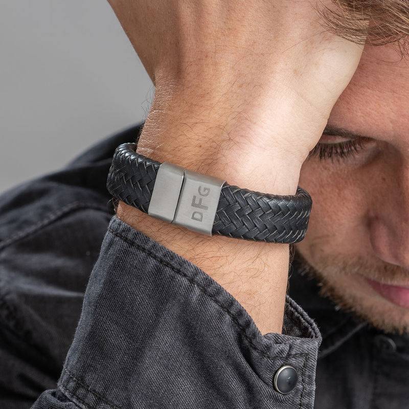 Large Woven Leather Initials Bracelet for Men-1 product photo