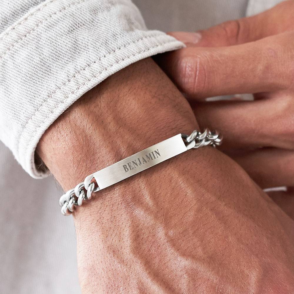 Men's Curb Chain ID Bracelet in Matte Stainless Steel-3 product photo