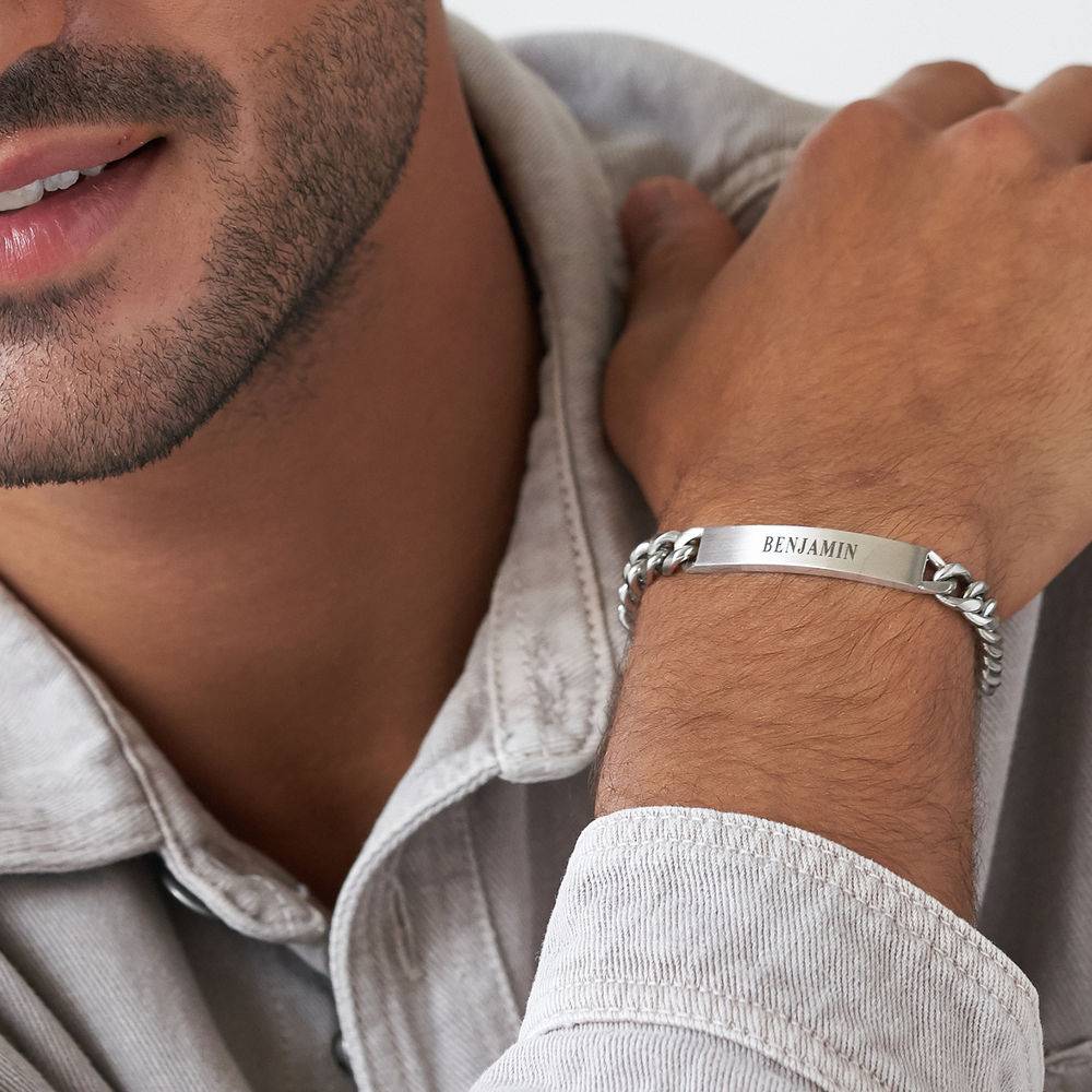 Men's Curb Chain ID Bracelet in Matte Stainless Steel-2 product photo