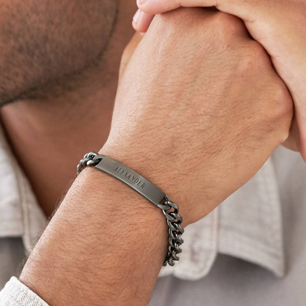 Men's Curb Chain ID Bracelet in Black Stainless Steel-3 product photo