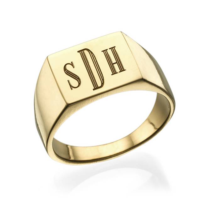 Monogramed Signet Rings Men Men's Signet Ring with Monogram Engraving in Gold Plating - theo grace