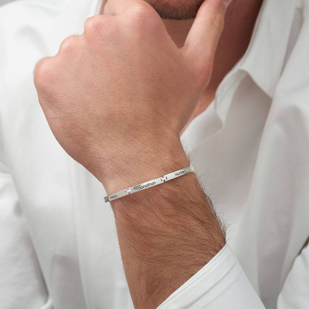 Men Bracelet With Multiple Name Engravings in Silver-1 product photo