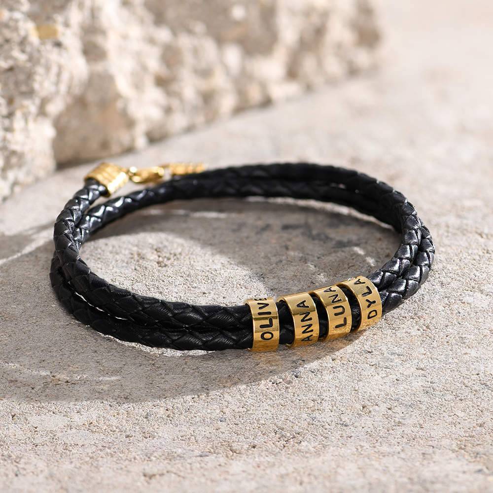 Navigator Braided Leather Bracelet for Men with Small Custom Beads in
