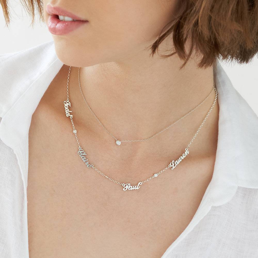 Heritage Multiple Name Necklace with Diamonds in Silver Finish-3 Heritage Multiple Name Necklace with Diamonds in Silver Finish-3 product photo
