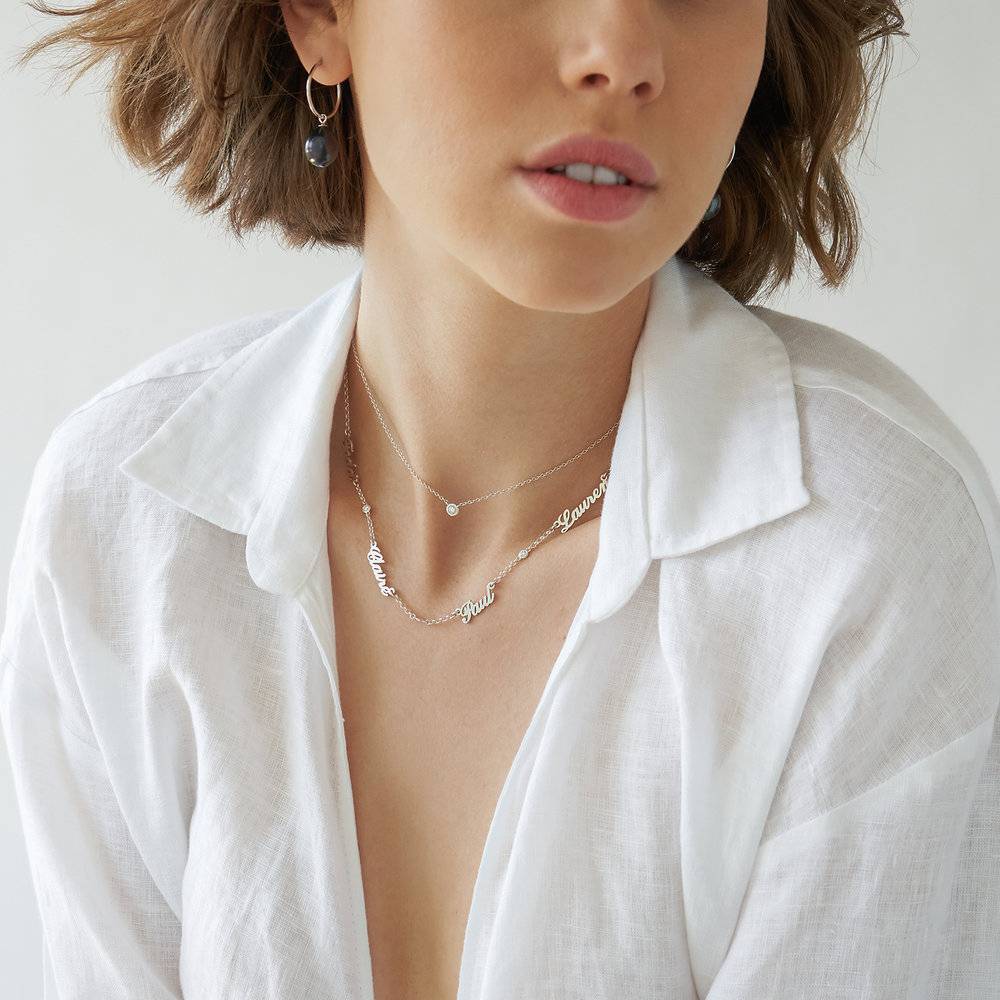 Heritage Multiple Name Necklace with Diamonds in Silver Finish-2 Heritage Multiple Name Necklace with Diamonds in Silver Finish-2 product photo