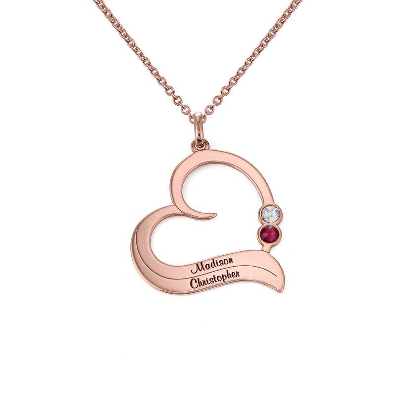 Personalized Heart Necklace with Birthstones in 18K Rose Gold Plating-1 product photo