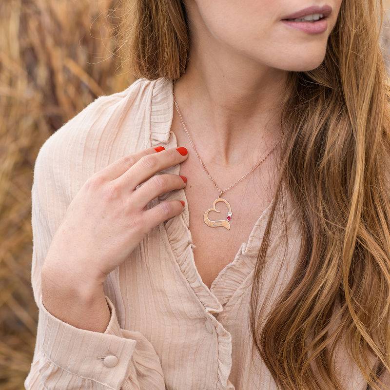 Personalized Heart Necklace with Birthstones in 18K Rose Gold Plating-2 product photo
