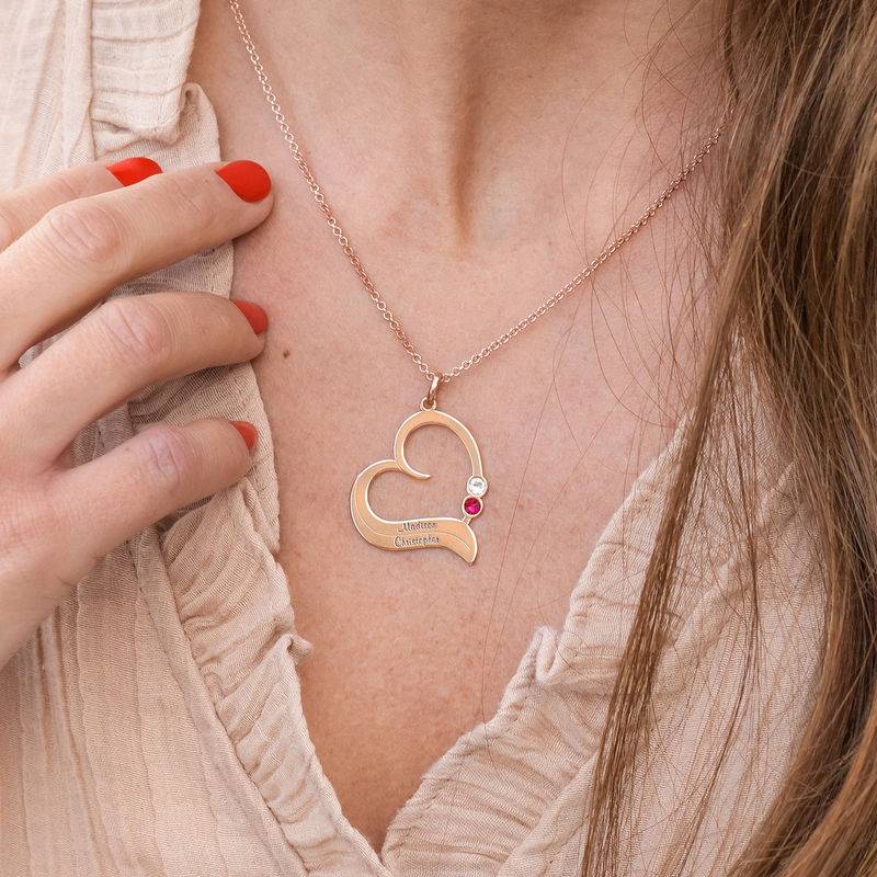 Personalized Heart Necklace with Birthstones in 18K Rose Gold Plating-3 product photo