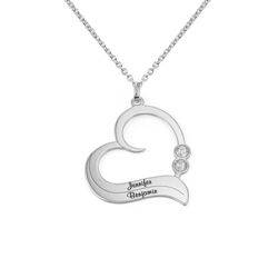Personalized Heart Necklace with Birthstones in Sterling