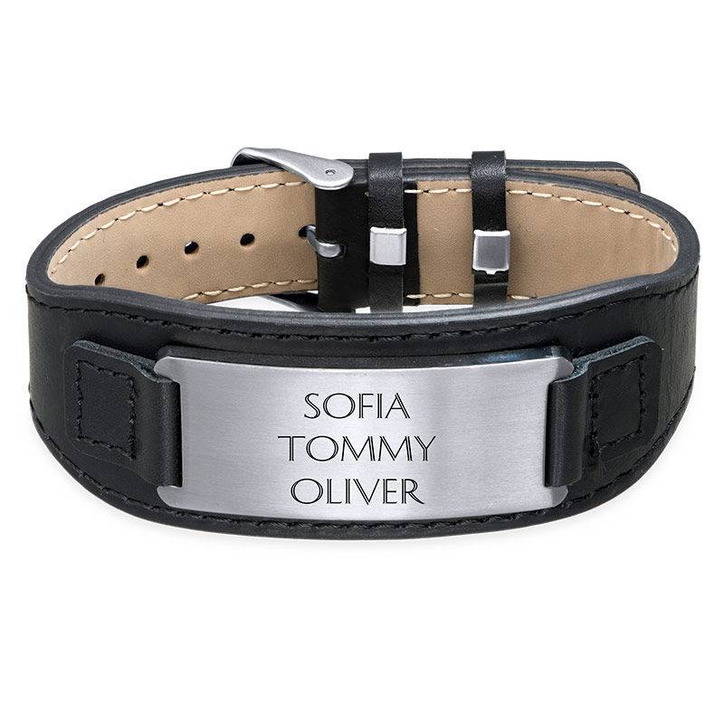 Personalized Black Leather Cuff Bracelet for Men-1 product photo