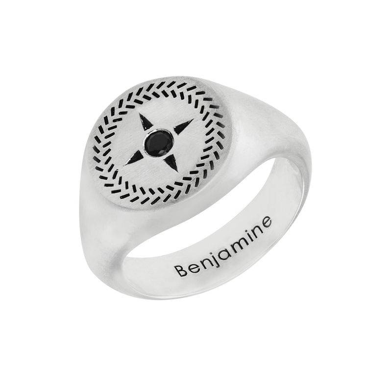 Personalized Compass Round Signet Ring in Silver for Men-3 product photo