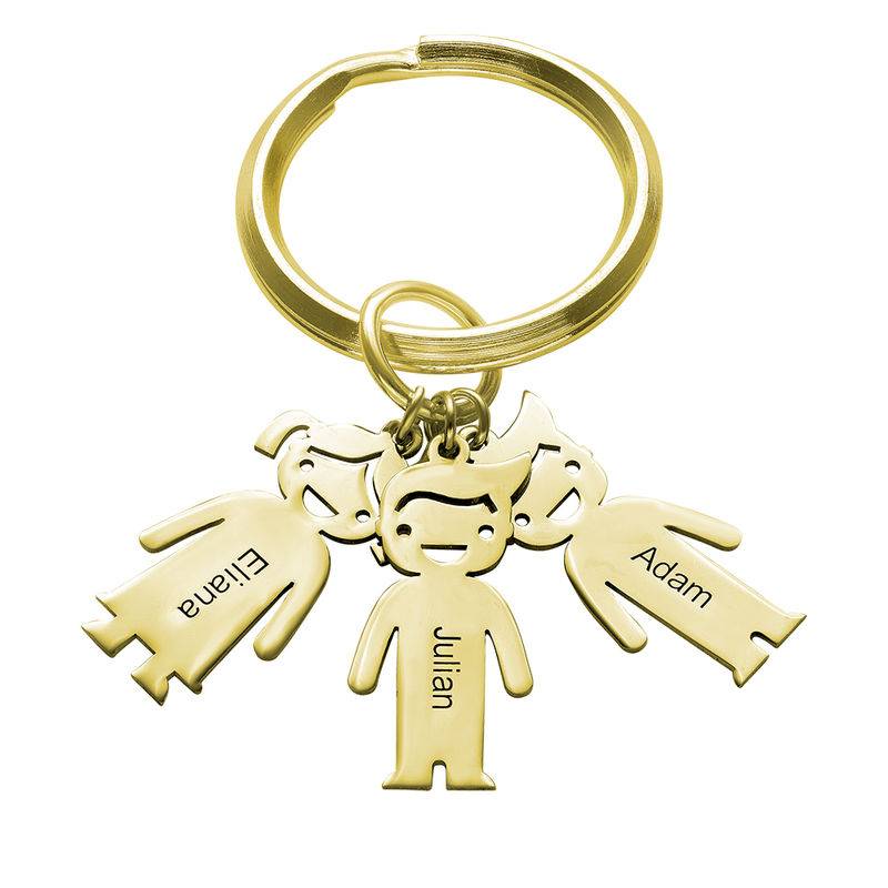 Personalized Keychain with Children Charms in 18K Gold Plating-1 product photo