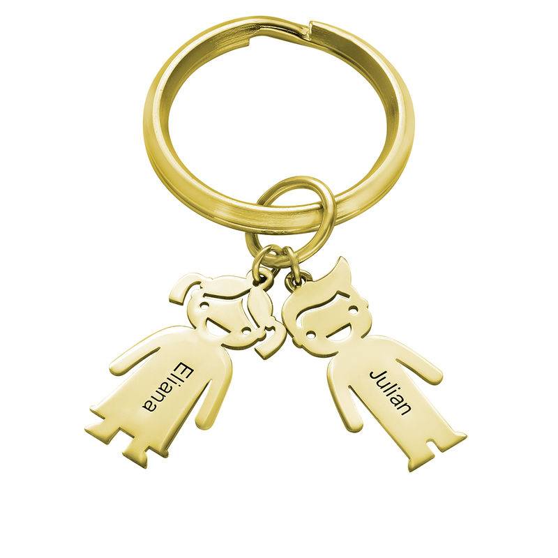 Personalized Keychain with Children Charms in 18K Gold Plating-3 product photo