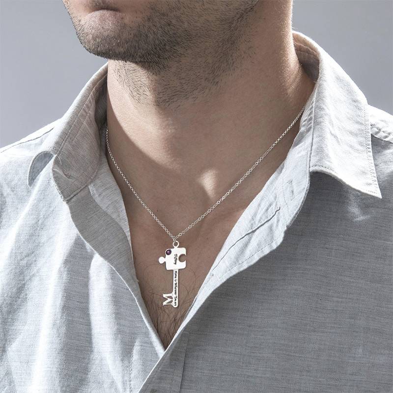 Personalized Puzzle Key Necklace Set in Sterling Silver-4 product photo