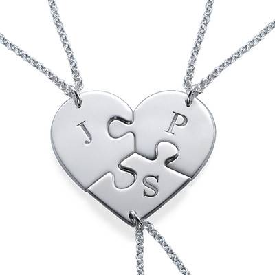 3 Piece Puzzle Necklace Set with Initials in Sterling Silver-1 product photo