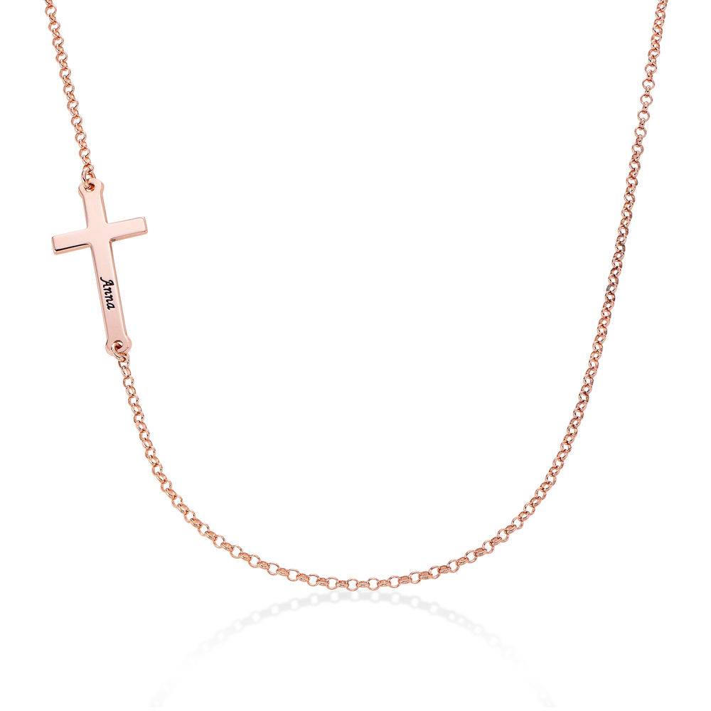 Side Cross Necklace in 18K Rose Gold Plating-2 product photo