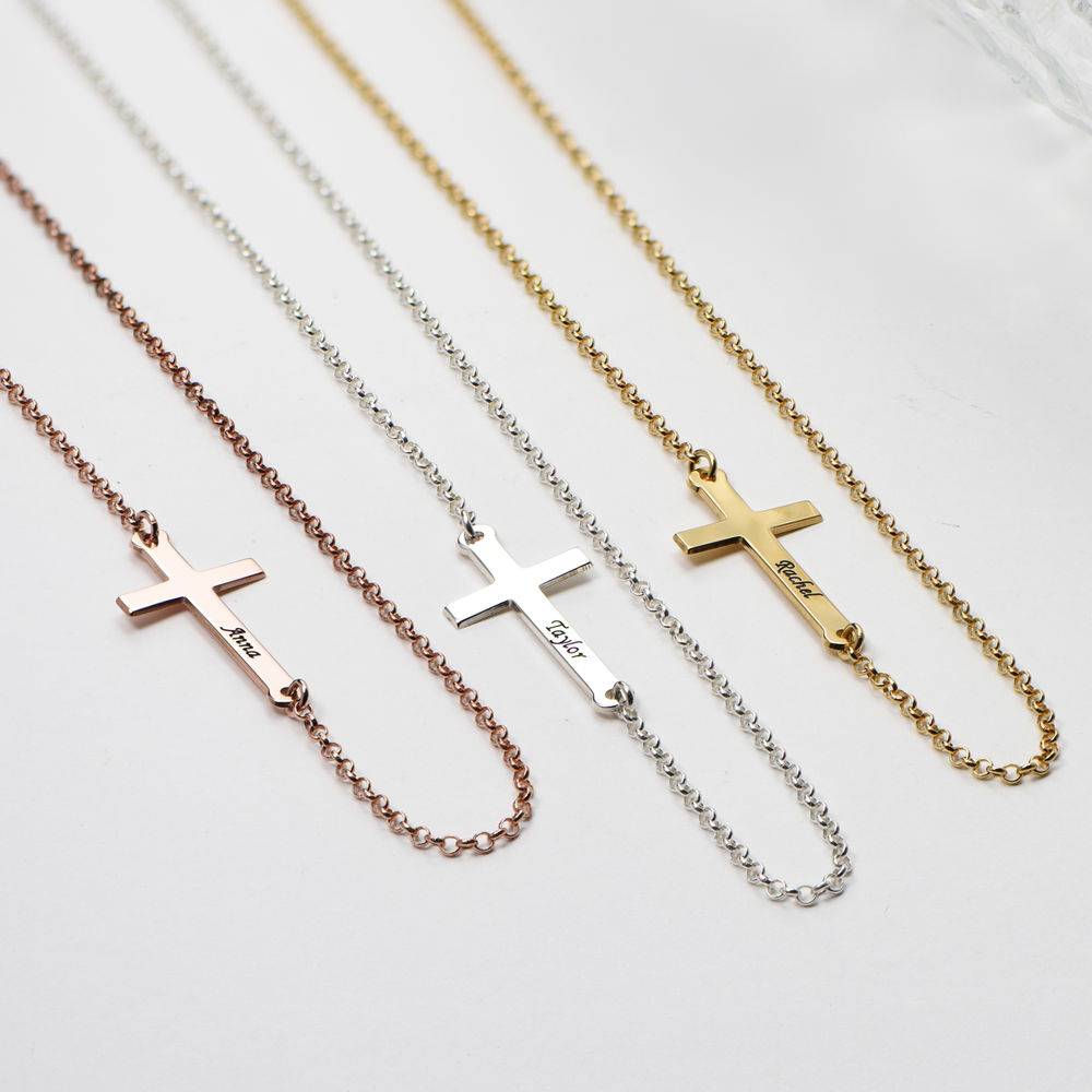 Side Cross Necklace in 18K Rose Gold Plating-3 product photo