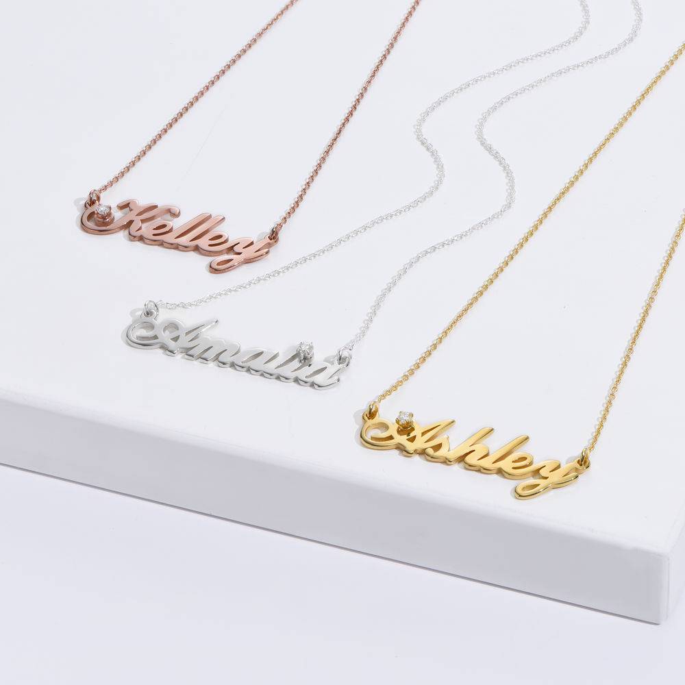 Hollywood Small Name Necklace with 0.05 CT Diamond in 14K Solid White Gold-1 Hollywood Small Name Necklace with 0.05 CT Diamond in 14K Solid White Gold-1 product photo