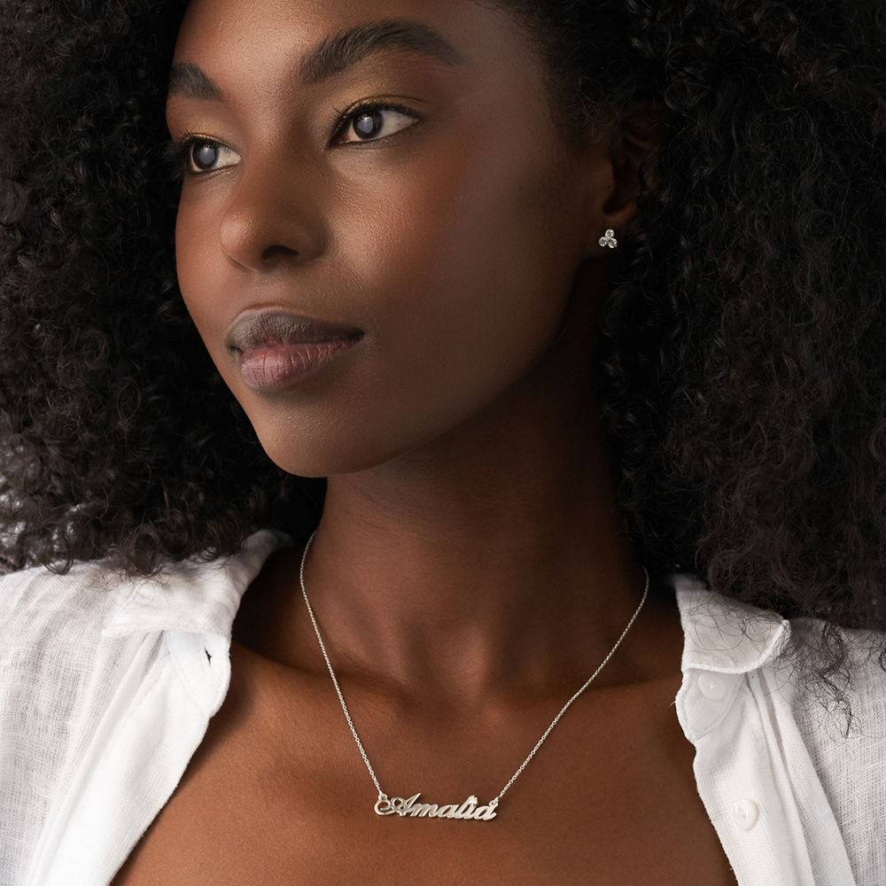 Hollywood Small Name Necklace with 0.05 CT Diamond in 14K Solid White Gold-2 Hollywood Small Name Necklace with 0.05 CT Diamond in 14K Solid White Gold-2 product photo