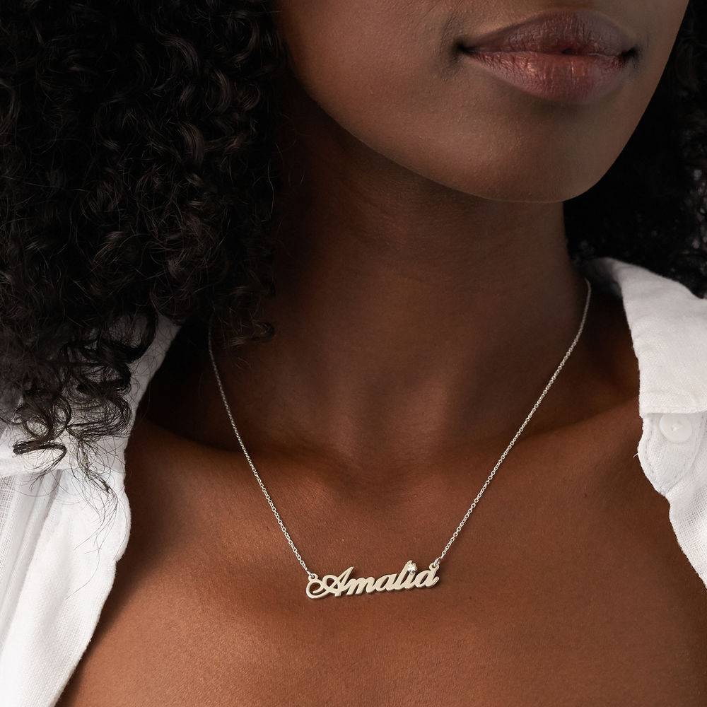 Hollywood Small Name Necklace with 0.05 CT Diamond in 14K Solid White Gold-4 Hollywood Small Name Necklace with 0.05 CT Diamond in 14K Solid White Gold-4 product photo