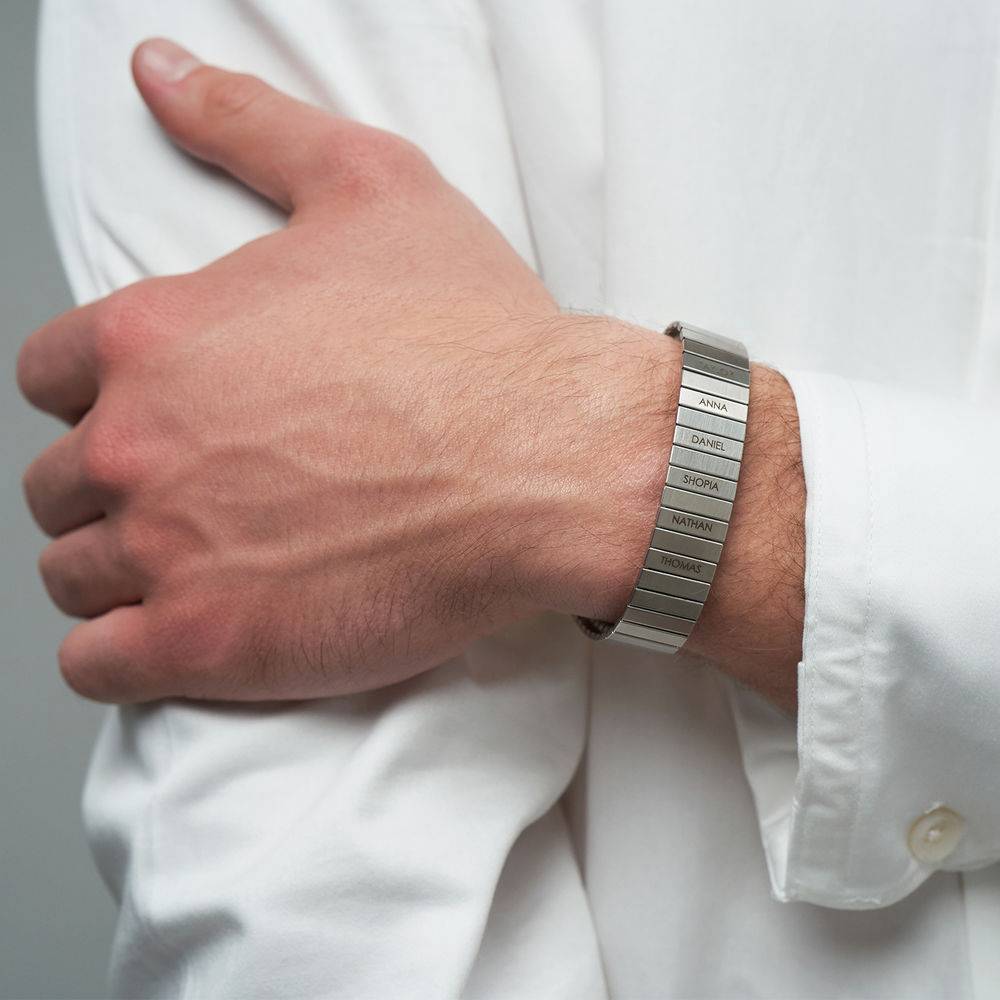 Men Stretched Watch Band Bracelet with Engravings in Matte Stainless Steel-2 product photo