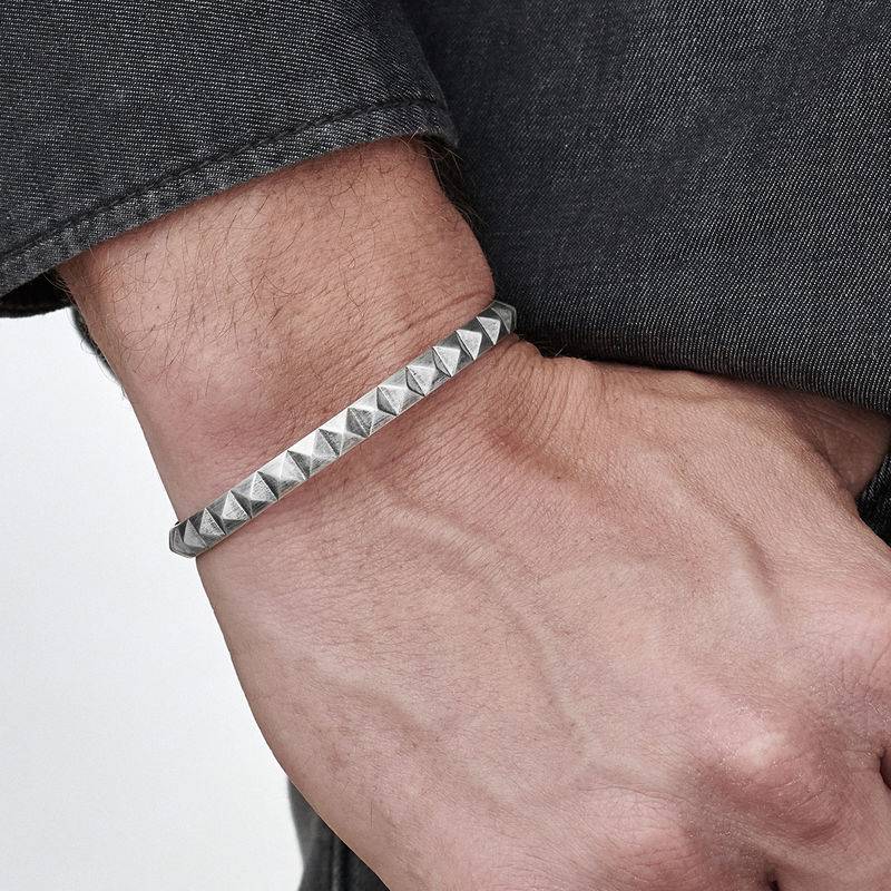 Studded Open Cuff Bracelet for Men in Sterling Silver-1 product photo