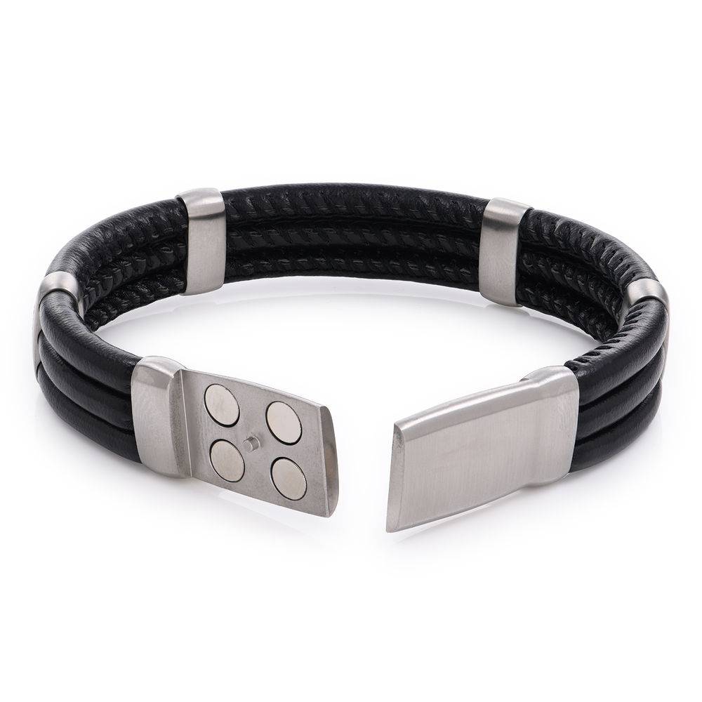 Vertical Tags Men Leather Bracelet with Engravings-4 product photo
