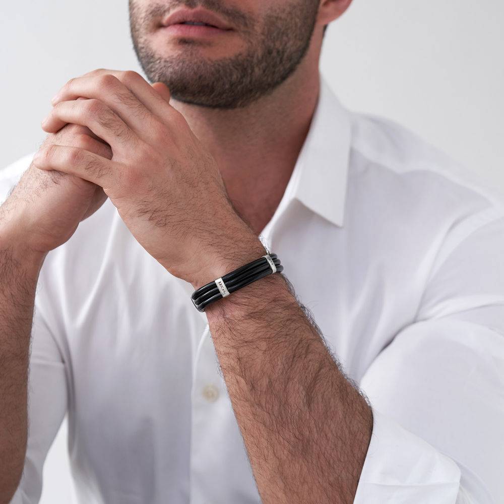 Vertical Tags Men Leather Bracelet with Engravings-1 product photo