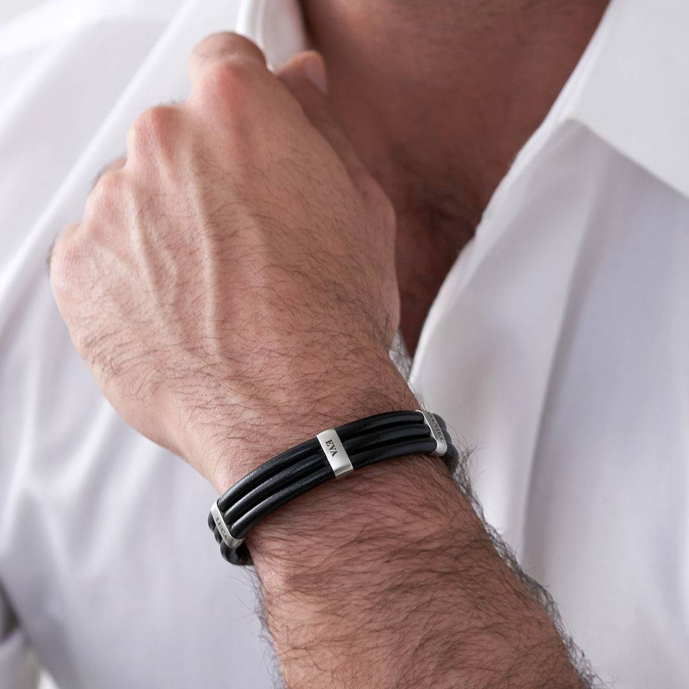 Vertical Tags Men Leather Bracelet with Engravings-2 product photo